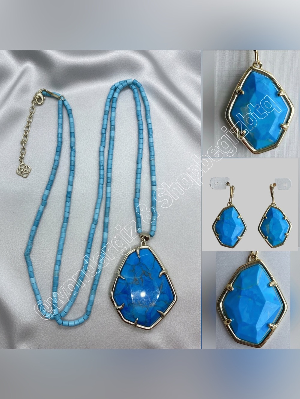 NWOT Authentic Kendra Scott Beatrix Necklace and Dunn Blue Howlite Earrings Set